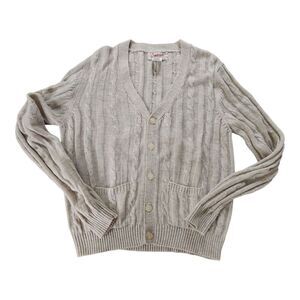 Vintage Cranbrook Mens Cable Knit Cardigan Sweater Size L Oatmeal Beige Grandpa